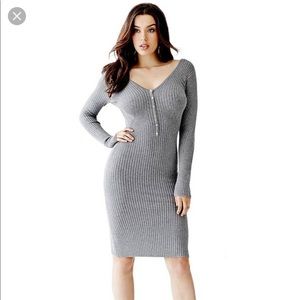 GUESS Allison Sweater Henley Dress. Heather Grey